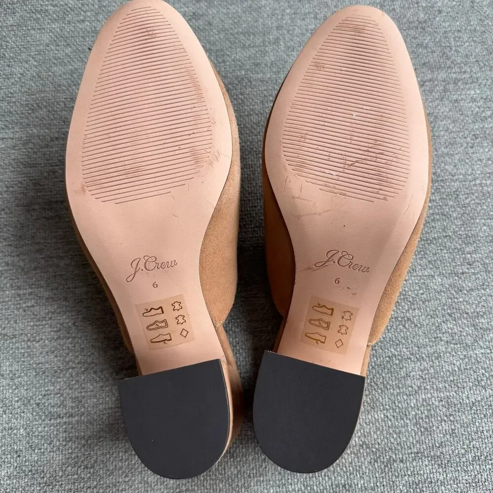 J Crew Ashen Brown Suede High Block-Heel Mules Clogs Shoes Women's Sz 6